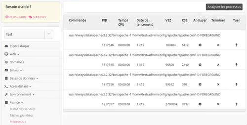 Menu Processus : liste