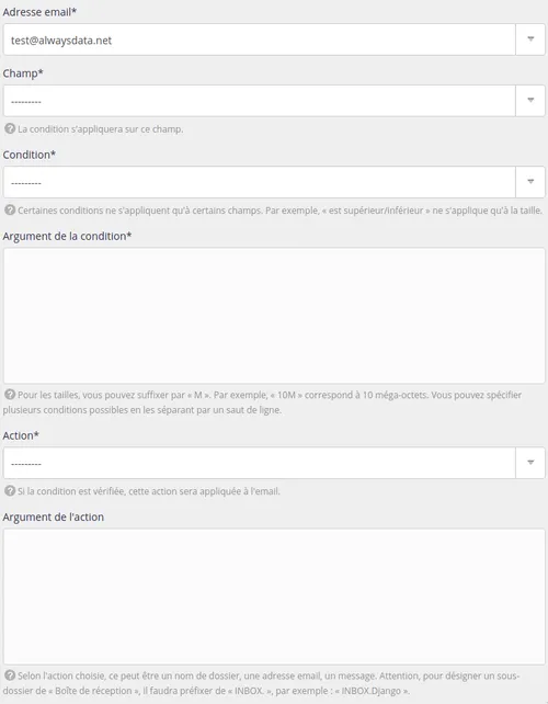 Ajouter une règle de filtrage