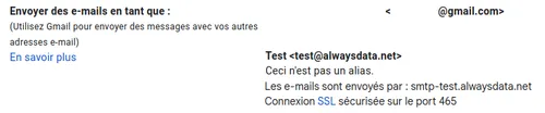 Gmail : créer un compte SMTP - résultat