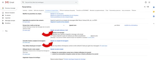 Gmail : paramètres des comptes