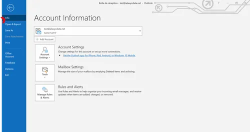 Outlook: Files menu