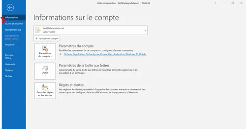 Outlook : menu Fichiers