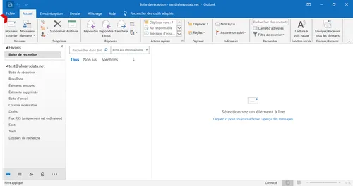 Outlook : interface messagerie