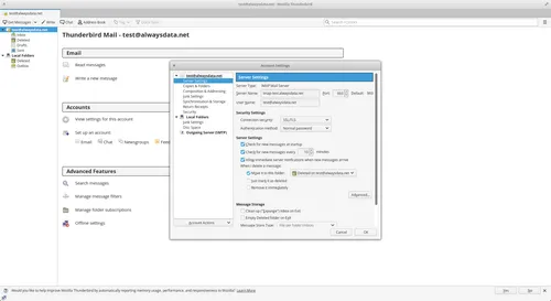 Thunderbird: incoming server settings