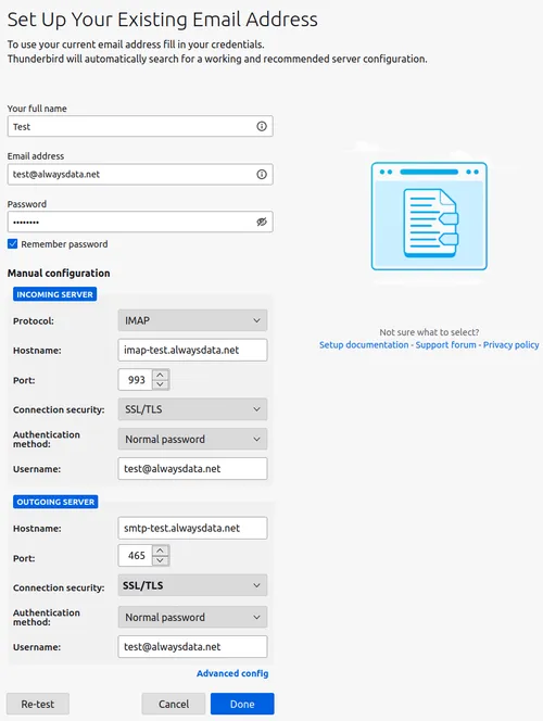 Thunderbird: create an account