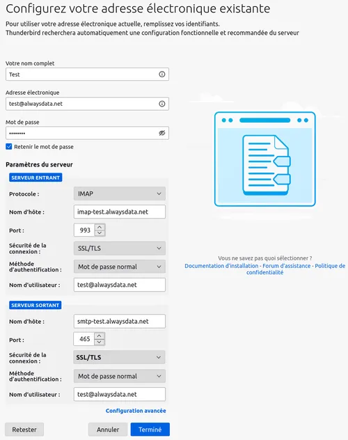 Thunderbird : créer un compte